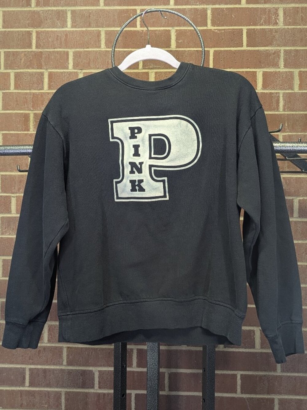 Victoria’s Secret PINK Black Campus Crew Sweatshirt Varsity Collegiate Pullover